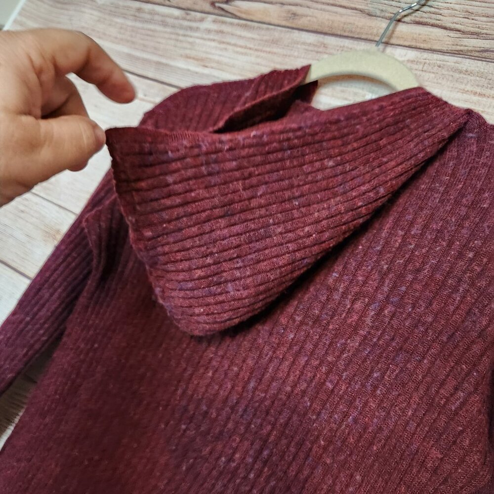Free People Purple Ribbed Hooded Quarter Zip Wool Blend Sweater Top Size Medium - Picture 16 of 16